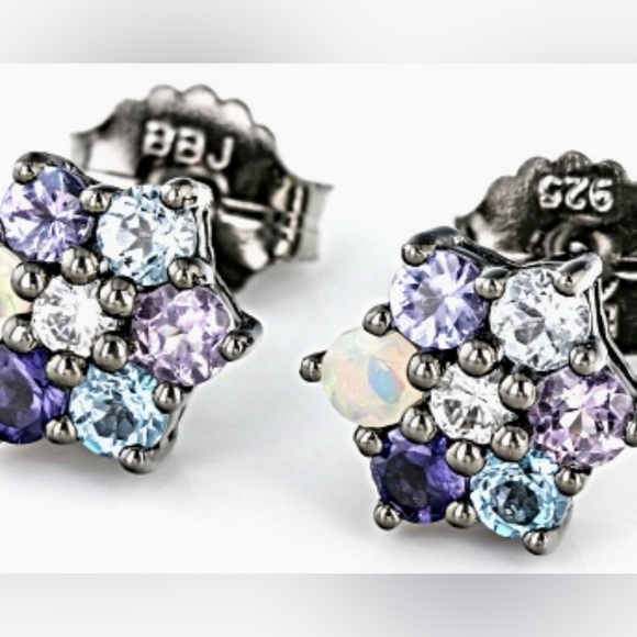 Jewelry - Multicolor Multi-Gem Black Rhodium Over Sterling Silver Stud Earrings 1.29ctw
